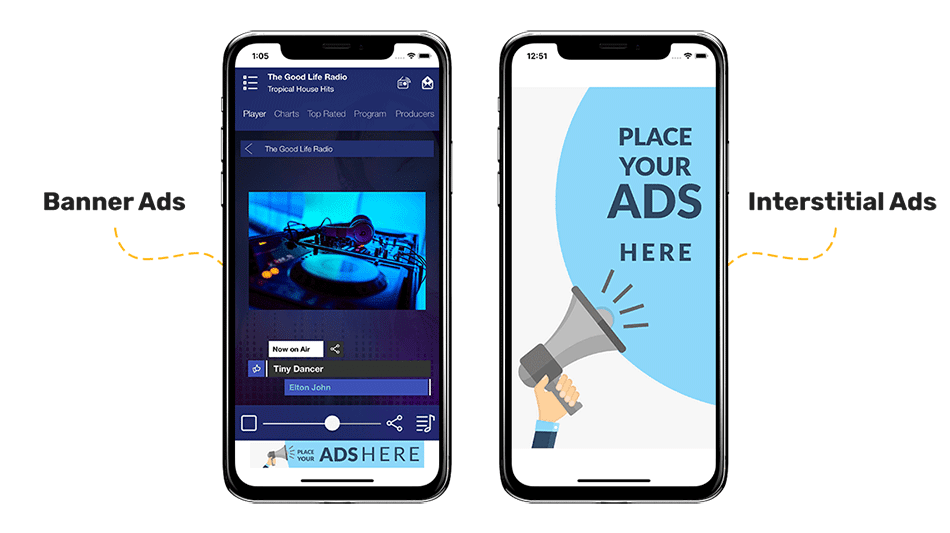 Example of how ads can appear inside the mobile app